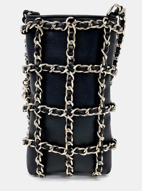 Chanel Black Leather Chain Phone holder and Crossbody bag