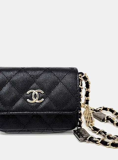 Chanel Black Leather Caviar Chain Belt Bag