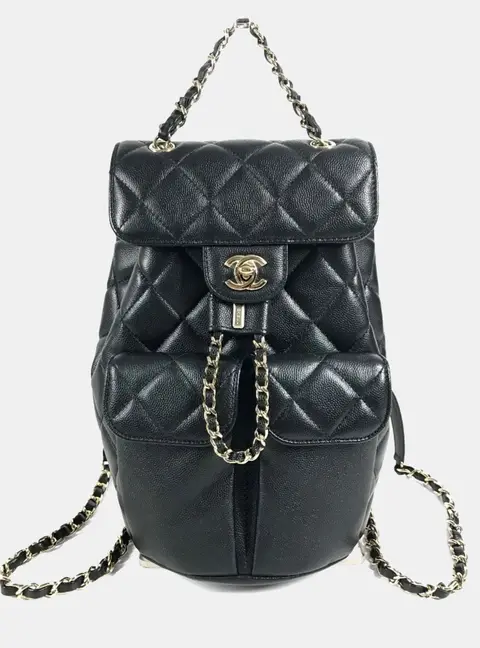 Chanel Coco Mark CC Logo Quilted Matelasse Chain with Double Pockets One Size Black Caviar Backpack