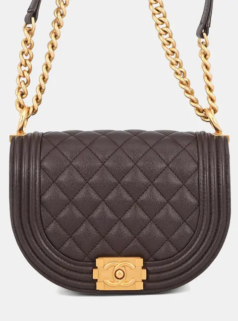 Chanel Boy Messenger Small Brown Grained Calfskin Leather Crossbody Bag