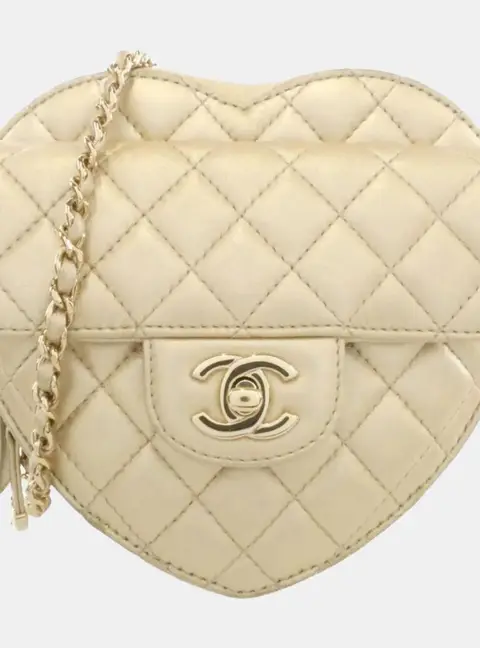 Chanel CC In Love Large Champagne Gold Metallic Lambskin Leather Shoulder Bag