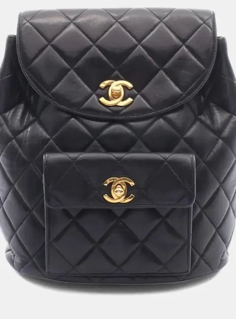 Chanel Matelasse Turnlock Chain Black Lambskin Leather Backpack Bag