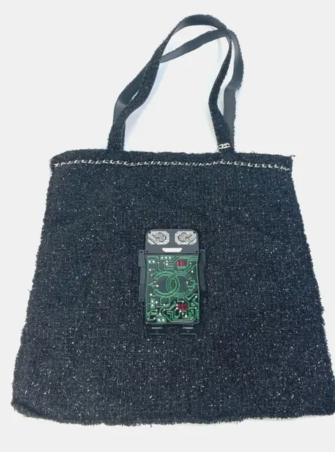 Chanel Spring 2017 Robot Large Black Metallic Tweed Shoulder Shopping Tote Bag
