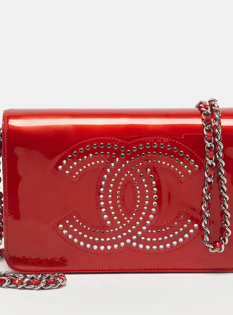 Chanel CC Strass Red Patent and Leather Wallet On Chain
