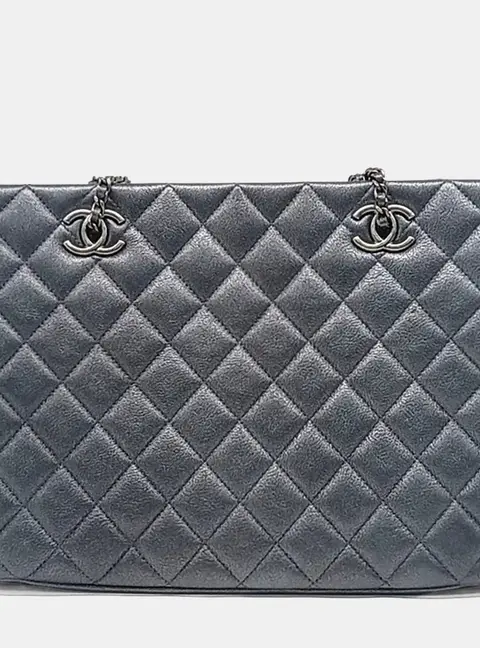 Chanel Grey Leather Chain Shoulder Bag