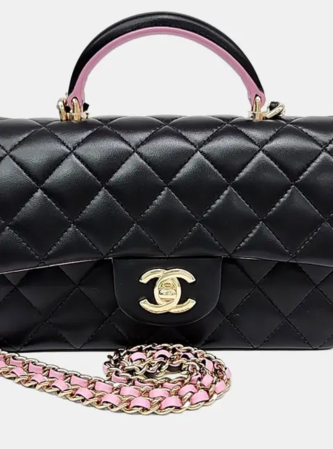 Chanel Black/Pink Leather Top Handle New Mini Crossbody Bag AS2431