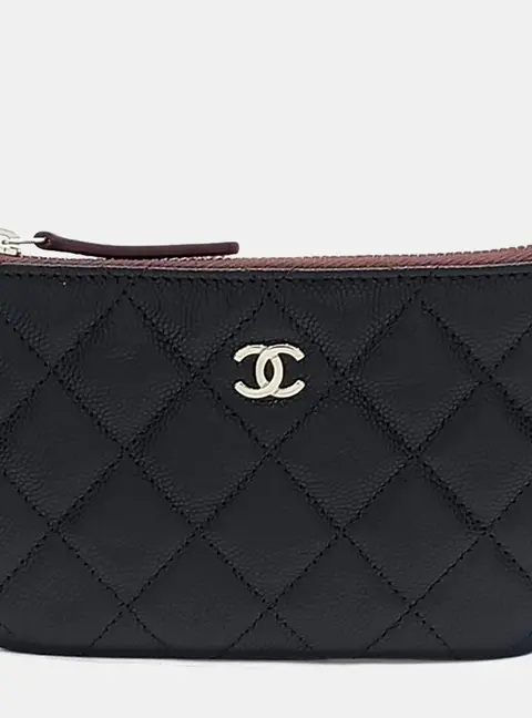 Chanel Zip Black Grained Calfskin Leather Pouch Bag