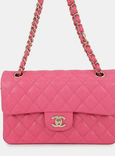 Chanel Matelasse W Flap Chain shoulder Bag Pink Caviar Leather Size 23