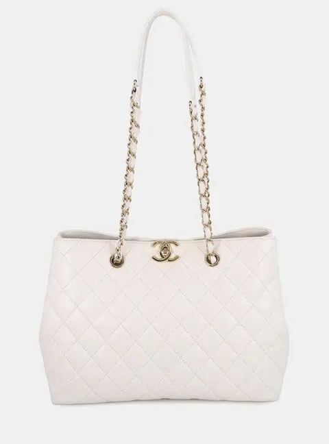 Chanel Chaintote Bag White Caviar Leather