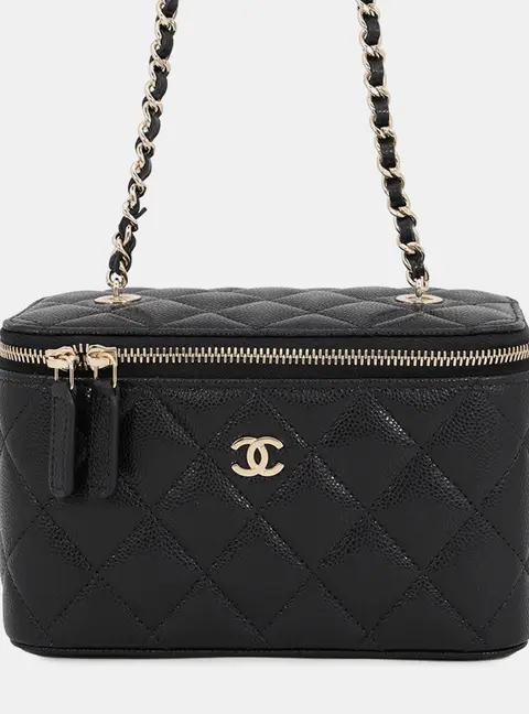 Chanel Matelasse Vanity Chain shoulder Bag Black Caviar Leather Size 360