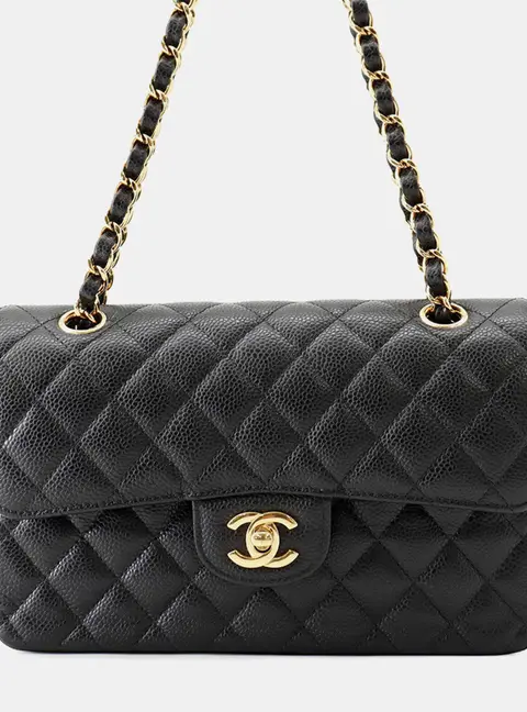 Chanel Matelasse23 Flap Chain Shoulder Bag Black Caviar Leather Size 23
