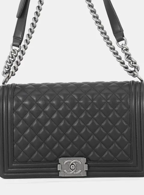 Chanel Boy Chanel Black Lambskin Size Large
