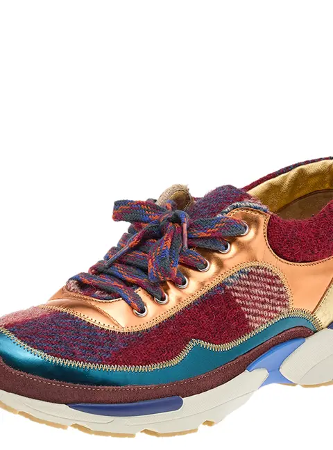 Chanel Multicolor Patent Leather And Tweed CC Low Top Sneakers Size 38.5