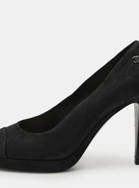 Chanel Black Suede CC Pumps Size 38.5