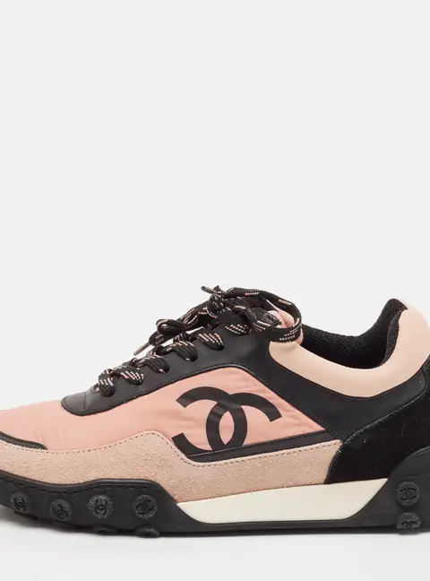 Chanel Size 37.5 Multicolor Leather, Nylon and Suede Low Top Sneakers