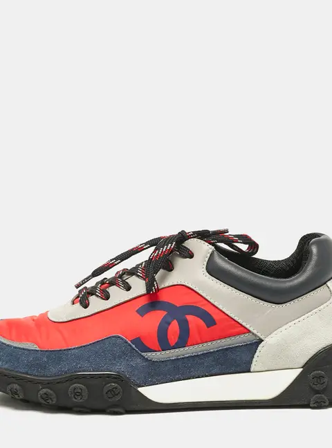 Chanel Size 38 Multicolor Leather, Nylon and Suede Low Top Sneakers