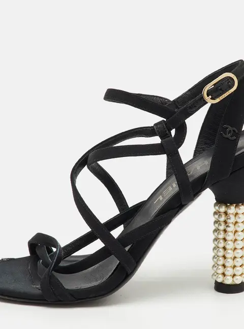 Chanel Black Fabric CC Criss Cross Strappy Sandals Size 39