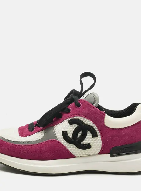 Chanel Purple/Purple Suede And Mesh CC Lace Up Sneakers Size 38