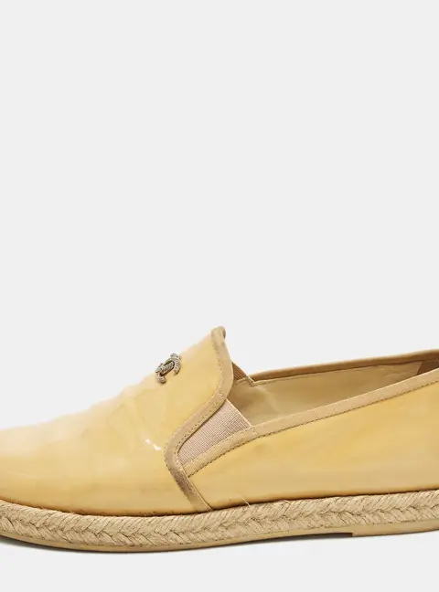 Chanel Size 36.5 Beige Patent Leather Espadrille Loafers