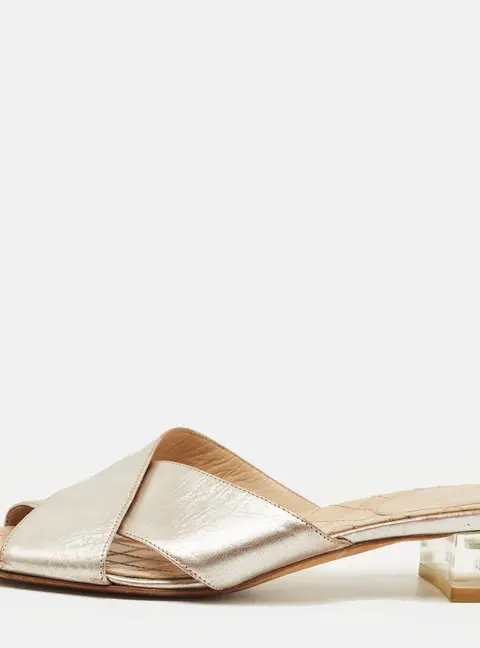 Chanel Size 36.5 Silver Leather Criss Cross Flat Slides