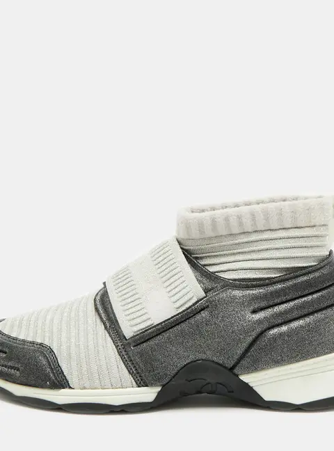 Chanel Stretch Spirit Size 38 Grey/Black Stretch Fabric Slip On Sneakers