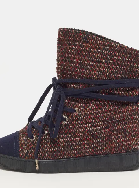 Chanel CC Size 36 Multicolor Tweed Lace Wrap High Top Sneakers