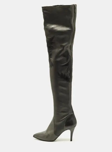 Chanel Size 39.5 Metallic Leather Knee Length Boots