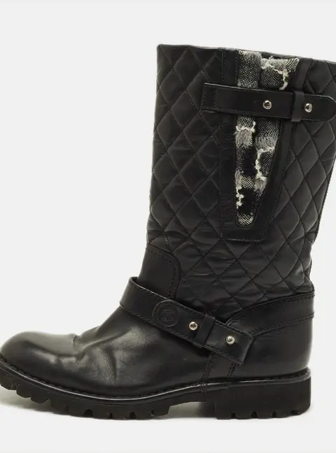 Chanel  Size 40 Black Quilted Leather Motorcycle Boots
