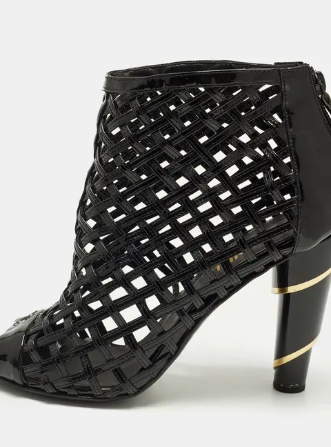 Chanel Size 42 Black Patent Leather Cage Ankle Length Boots