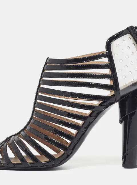 Chanel Size 42 Black Patent Leather and PVC Caged Ankle Length Boots
