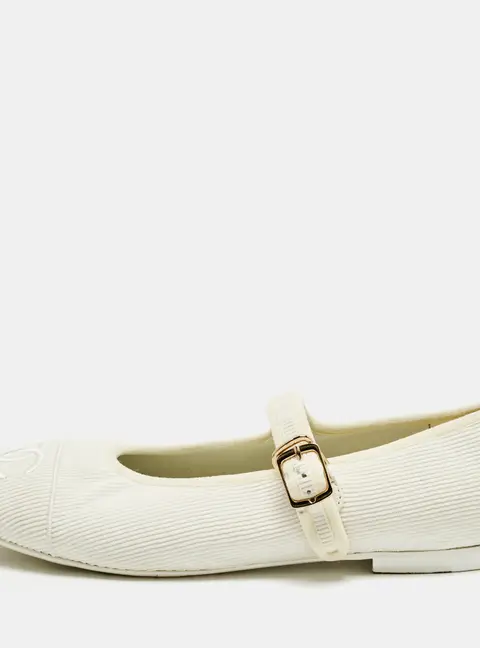 Chanel CC Size 40 White Fabric Mary-Jane Ballet Flats