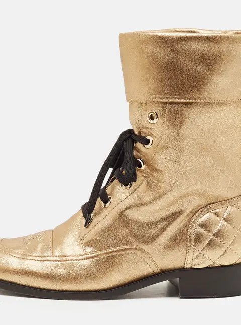 Chanel Size 39 Gold Leather Combat Boots