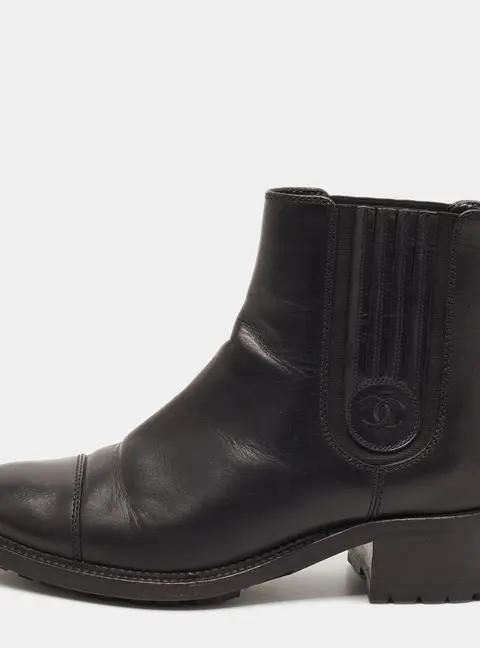 Chanel Size 39.5 Black Leather Combat Boots