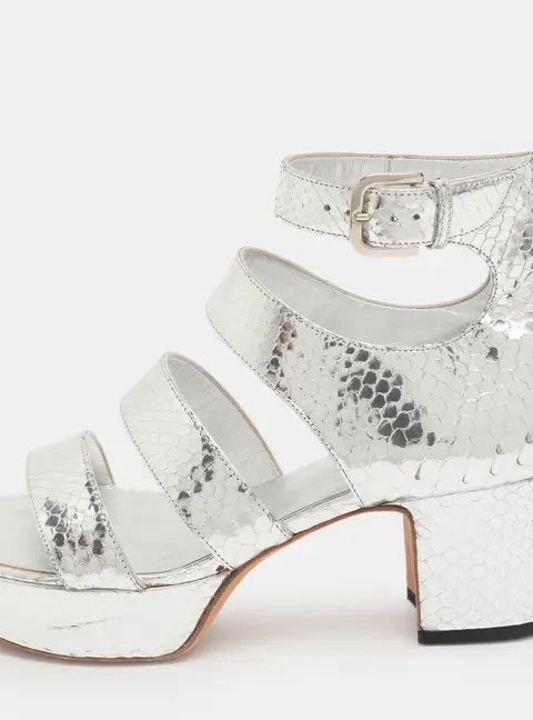 Chanel Size 38 Silver Python Leather Platform Sandals
