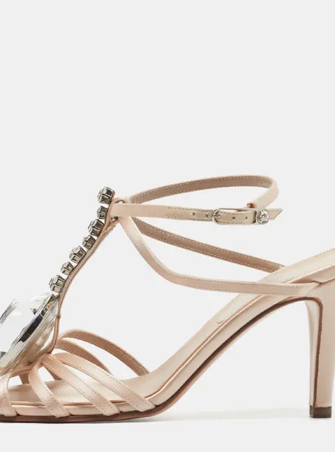 Chanel Diamante Size 38 Gold Satin Crystal Embellished Slingback Sandals