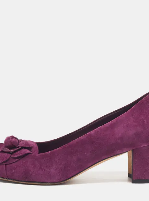 Chanel Camellia Size 36.5 Purple Suede Block Heel Pumps