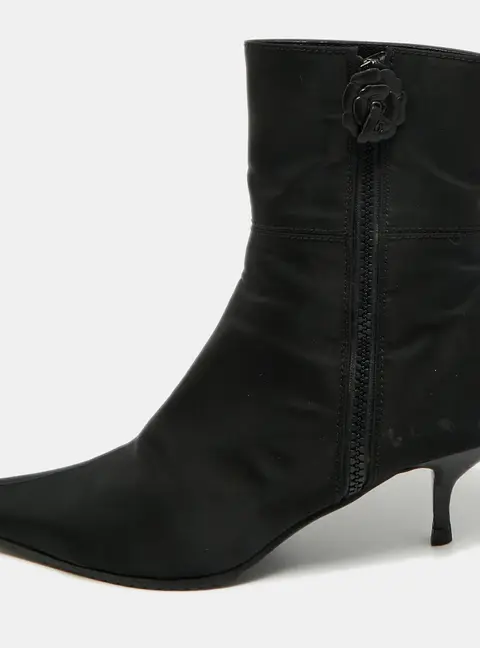 Chanel Size 38 Black Nylon Camellia Flower Zip Ankle Length Boots