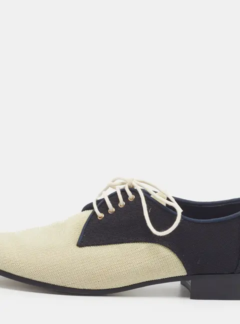 Chanel CC Size 38 Navy Blue/Cream Canvas Lace Up Derby