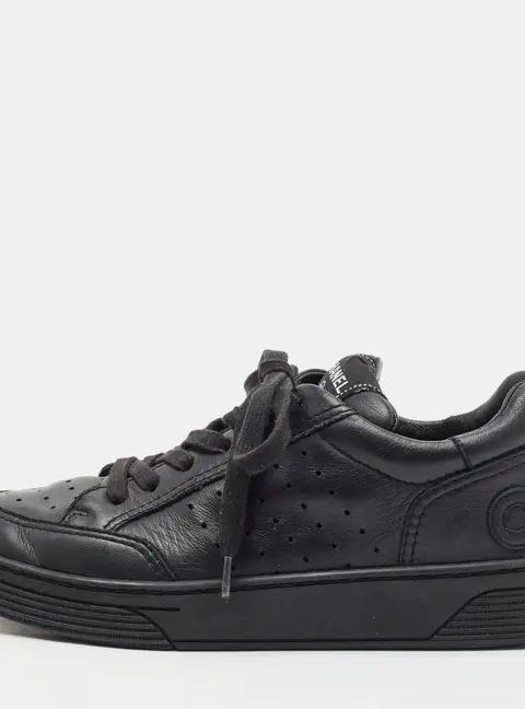 Chanel CC Size 38 Black Perforated Leather Lace Up Sneakers
