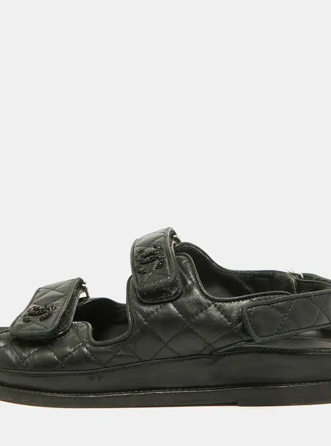 Chanel Dad Size 38 Black Leather Slingback Sandals