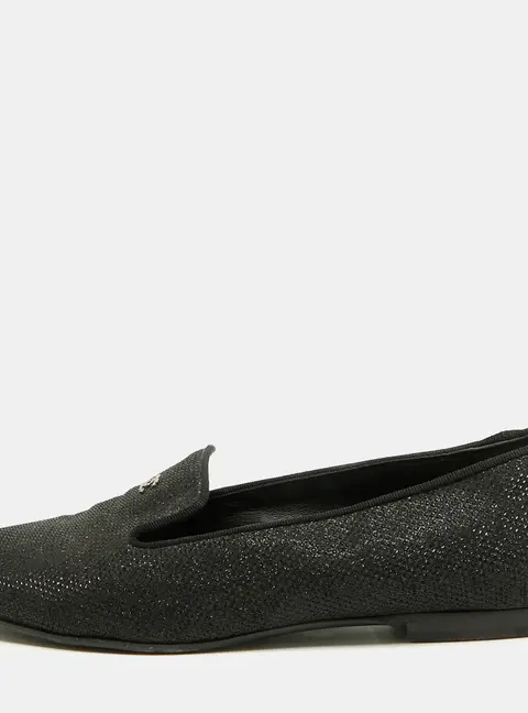 Chanel CC Size 38 Black Lurex Fabric Smoking Slippers