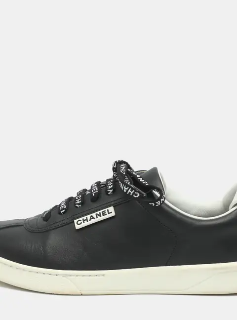 Chanel CC Size 36.5 Black Leather Low Top Sneakers