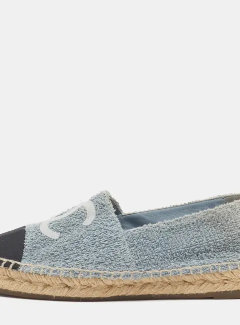 Chanel CC Size 37 Blue/Black Canvas and Tweed Espadrille Flats