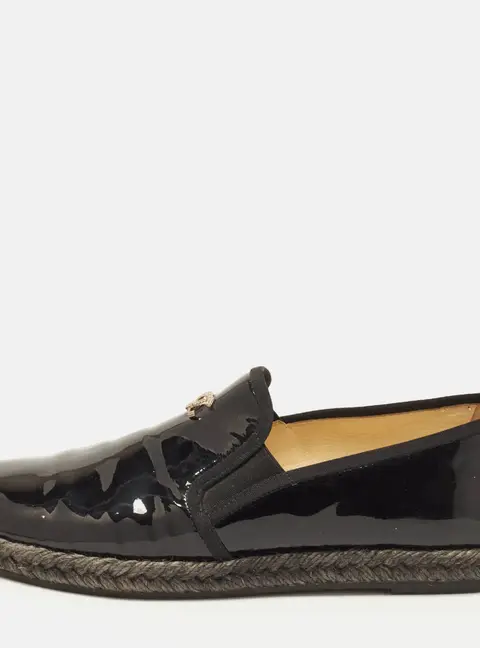 Chanel CC Size 38 Black Patent Smoking Slippers