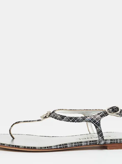 Chanel CC Crystal Size 37 Black/Silver Suede Thong Flats