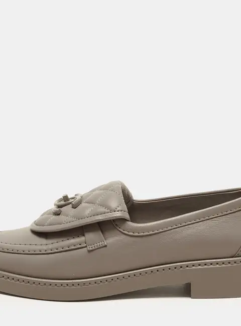 Chanel CC Turnlock Size 37 Grey Quilted Leather Loafers