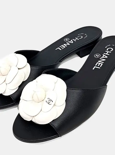 Chanel Camellia Mule Leather Sandals