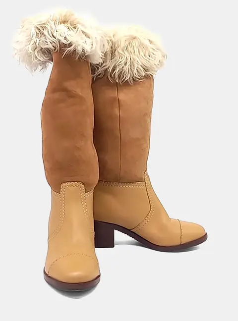 Chanel Beige Leather Fur Boots EU 36.5