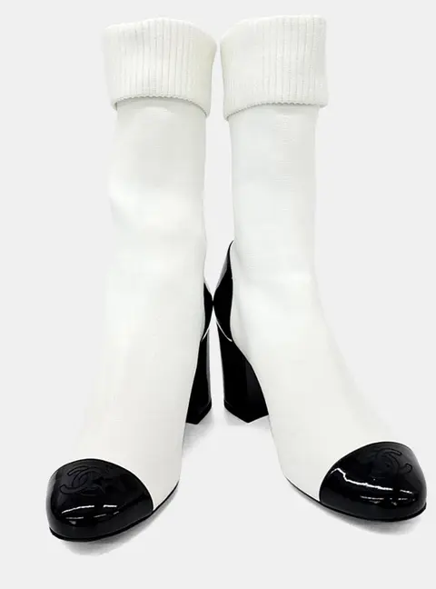 Chanel Black/White Leather Sock Boots EU 37