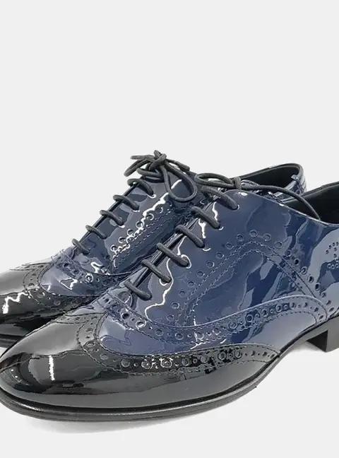 Chanel Black, Blue Patent Leather Loafers EU 36